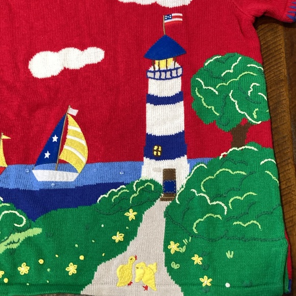 Quacker Factory lighthouse sailboat s/s sweater XL - Picture 2 of 11